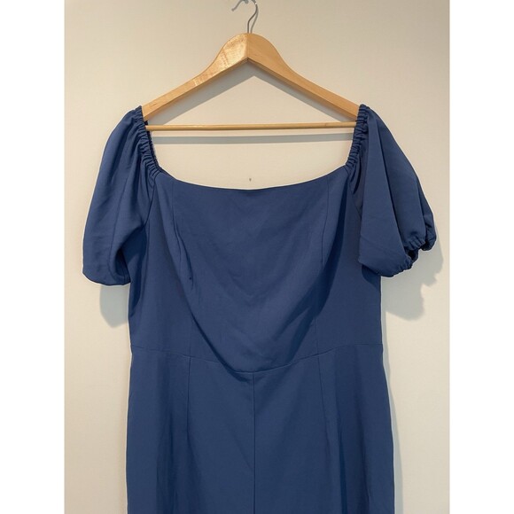 Blue Square Neck Puff Sleeve Jumpsuit Elegant Party Casual‎ - Picture 3 of 8